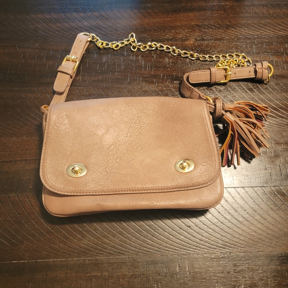 Adrienne Vittadini Tan Crossbody with Chain Strap